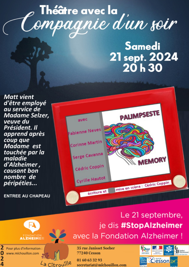 THÉÂTRE « PALIMPSESTE MEMORY" Par La Compagnie d'un Soir

Samedi 21 septembre 2024 à 20h30 à La Citrouille de Cesson Vert-Saint-Denis