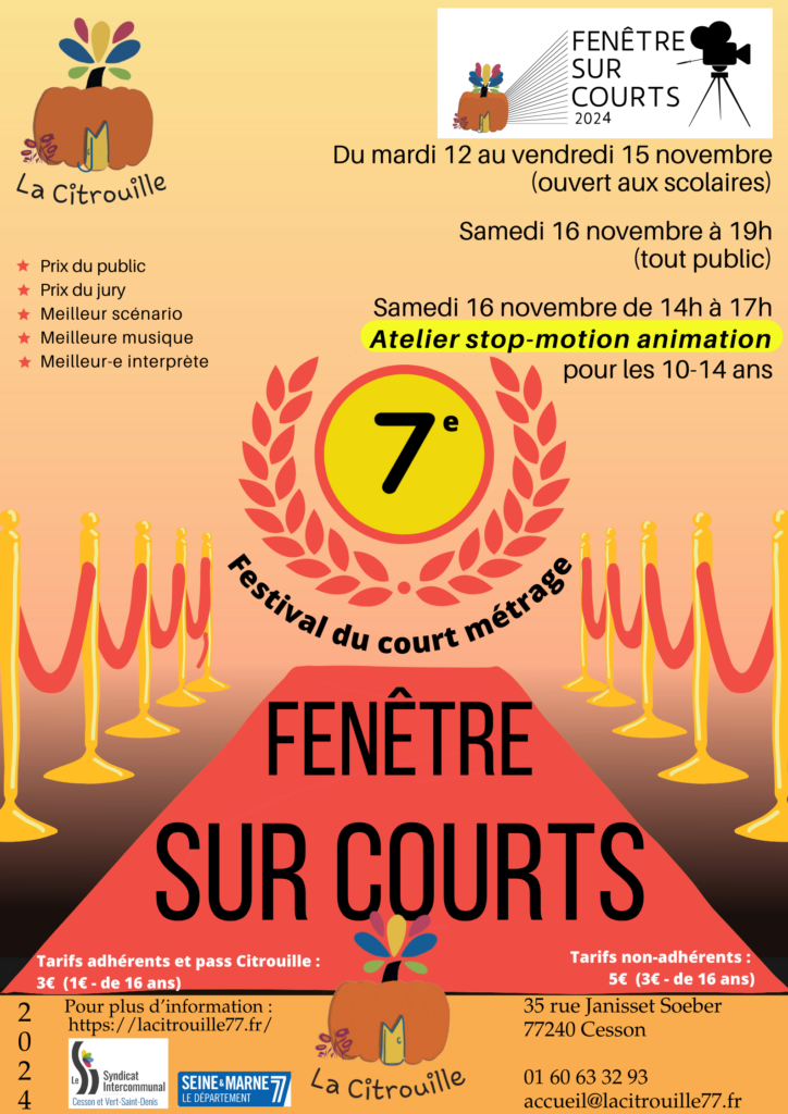 FESTIVAL FENÊTRE SUR COURTS : Atelier Stop-Motion animation et projection des courts métrages Samedi 16 novembre 2024 à La Citrouille, MJC Centre social de Cesson Vert-Saint-Denis