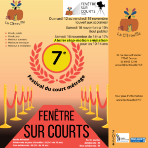 FESTIVAL FENÊTRE SUR COURTS : Atelier Stop-Motion animation et projection des courts métrages Samedi 16 novembre 2024 à La Citrouille, MJC Centre social de Cesson Vert-Saint-Denis