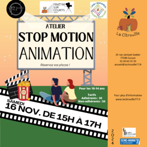 Samedi 16 novembre de 15h à 17h  : atelier “stop-motion animation”