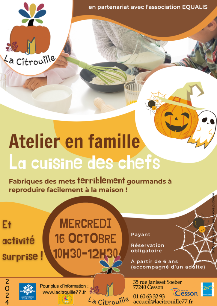 Atelier en famille “La cuisine des chefs” Mercredi 16 octobre de 10h30 à 12h30 à La Citrouille, MJC Centre social de Cesson Vert-Saint-Denis