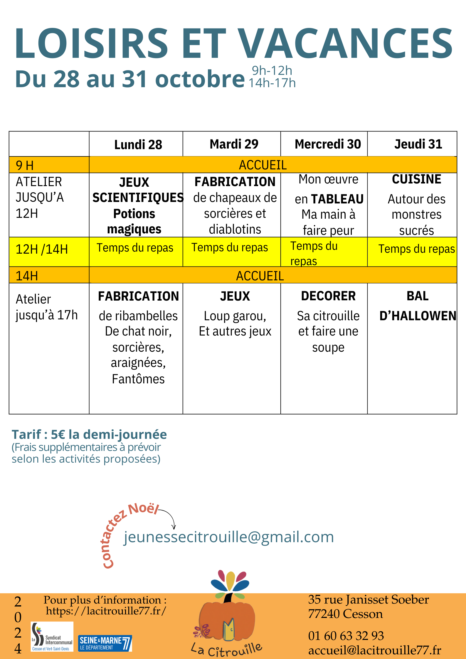 Programme de Loisirs et vacances du 28 au 31 octobre 2024 pour les 6-14 ans