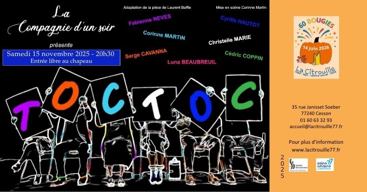 Théâtre – Toc Toc – par la Compagnie d’un soir Samedi 15 novembre 2025 – 20h30 à La Citrouille, MJC de Cesson Vert-Saint-Denis