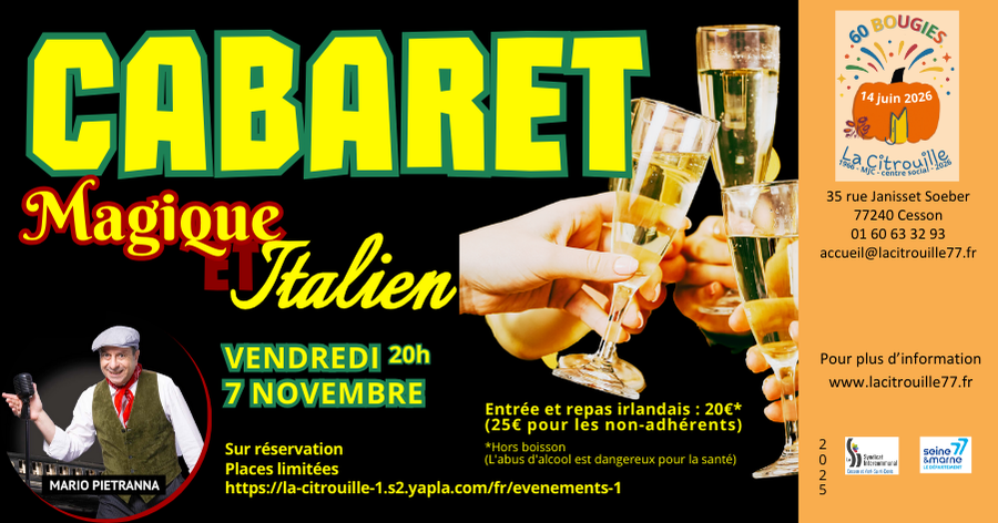 Cabart "magique et italien" Vendredi 7 novembre 2025 à 20h à La Citrouille, MJC Centre social de Cesson Vert-Saint-Denis