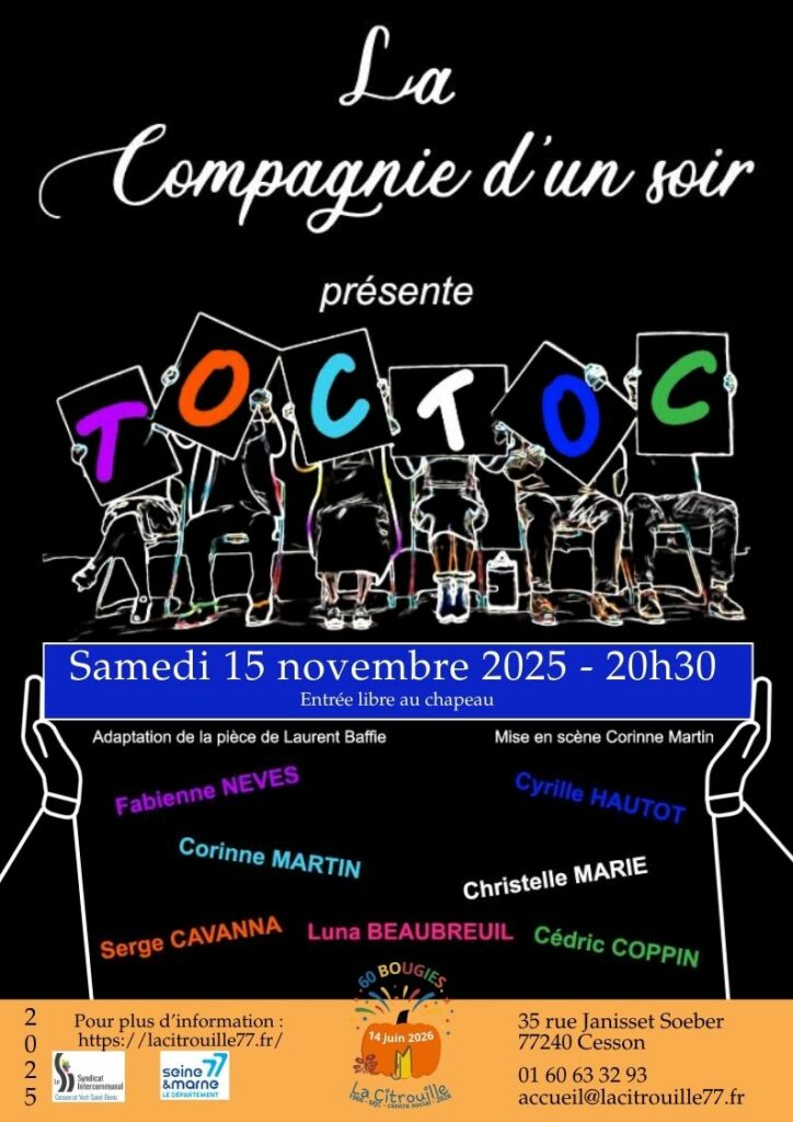 Théâtre – Toc Toc – par la Compagnie d’un soir
Samedi 15 novembre 2025 – 20h30 à La Citrouille, MJC de Cesson Vert-Saint-Denis