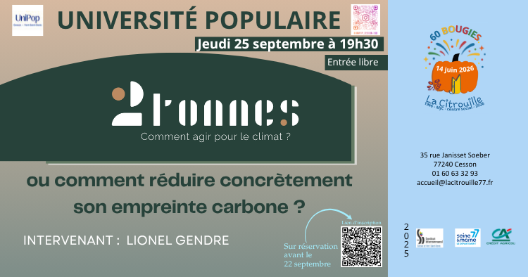 Jeudi 25 septembre 2025 à 19h30 Atelier 2 tonnes ou comment réduire concrètement son empreinte carbone ?