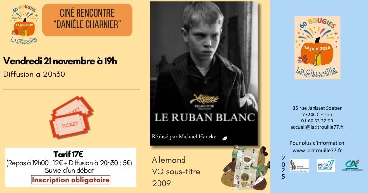 Dîner, projection, débat - "le ruban blanc" le 24 octobre 2025