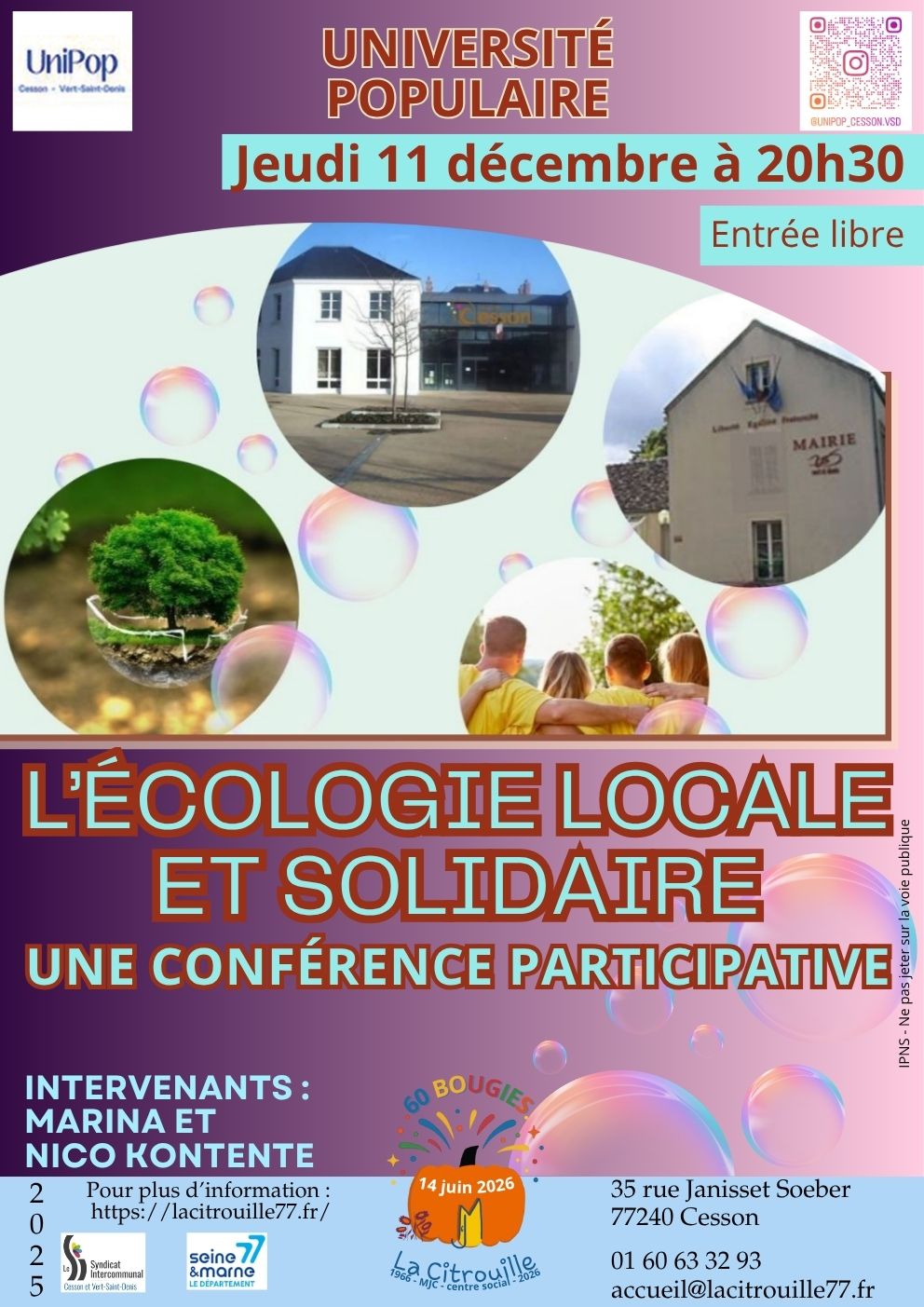 Conférence du 11 décembre 2025 : L'écologie locale et solidaire (université populaire)