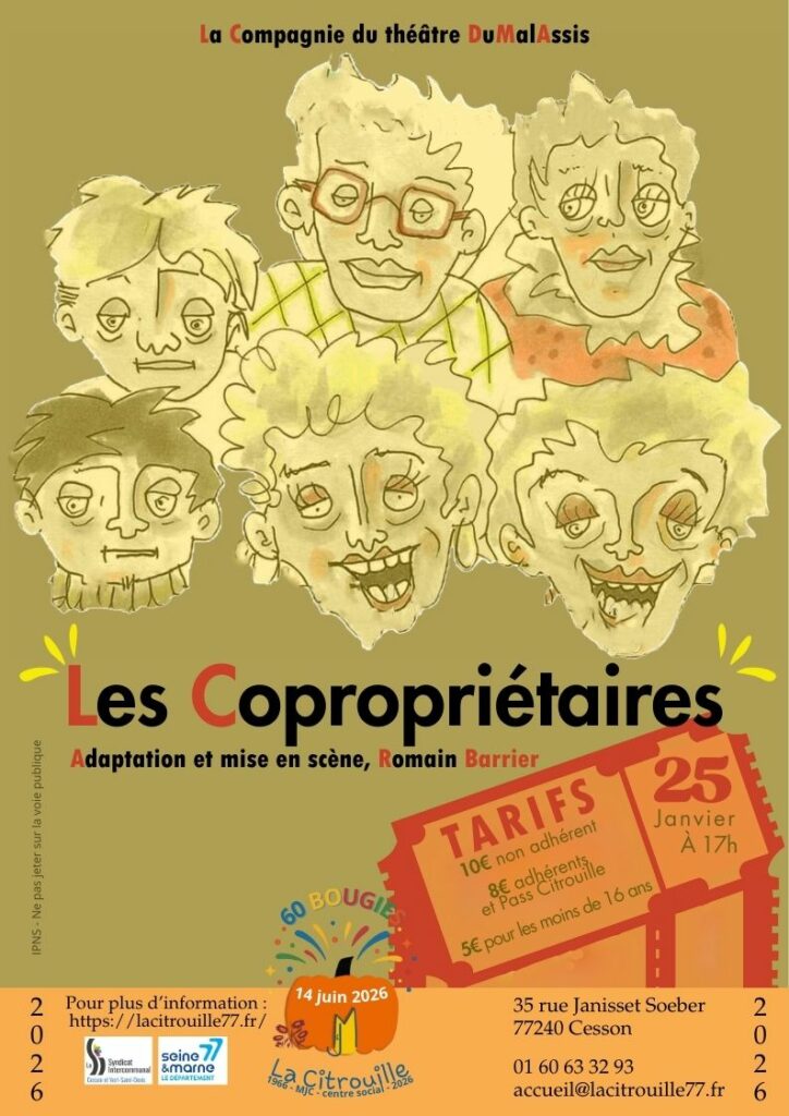 "Les co-propriétaires" présenté par la Compagnie du théâtre DuMalAssis, Dimanche 25 janvier 2026 à 17h à La Citrouille, MJC Centre social de Cesson Vert-Saint-Denis