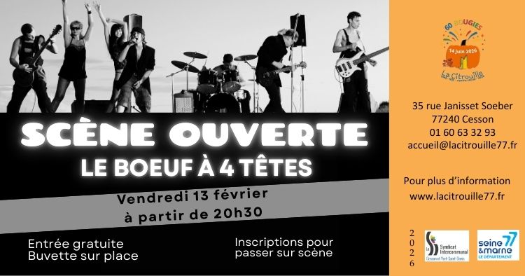 CONCERT BOEUF À 4 TÊTES (scène ouverte) Vendredi 13 février 2026 à La Citrouille de Cesson Vert-Saint-Denis