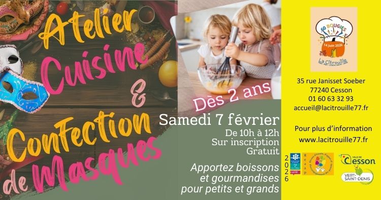 Atelier cuisine et confection de masques - parent-enfant - Samedi 7 février de 10h à 12h