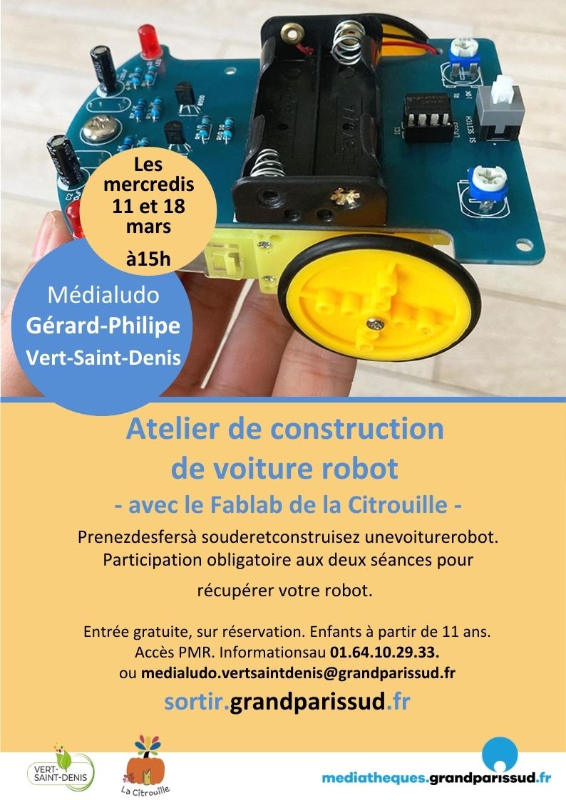 Atelier de construction de voiture-robot avec la Fablab de La Citrouille mercredi 11 et 18 mars 2026 à 15h à la médiathèque de Vert-Saint-Denis