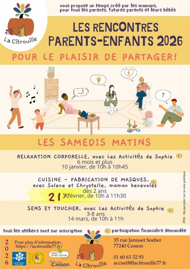 Activités “sens et toucher” 
Samedi 14 mars de 10h à 11h à La Citrouille de Cesson Vert-Saint-Denis