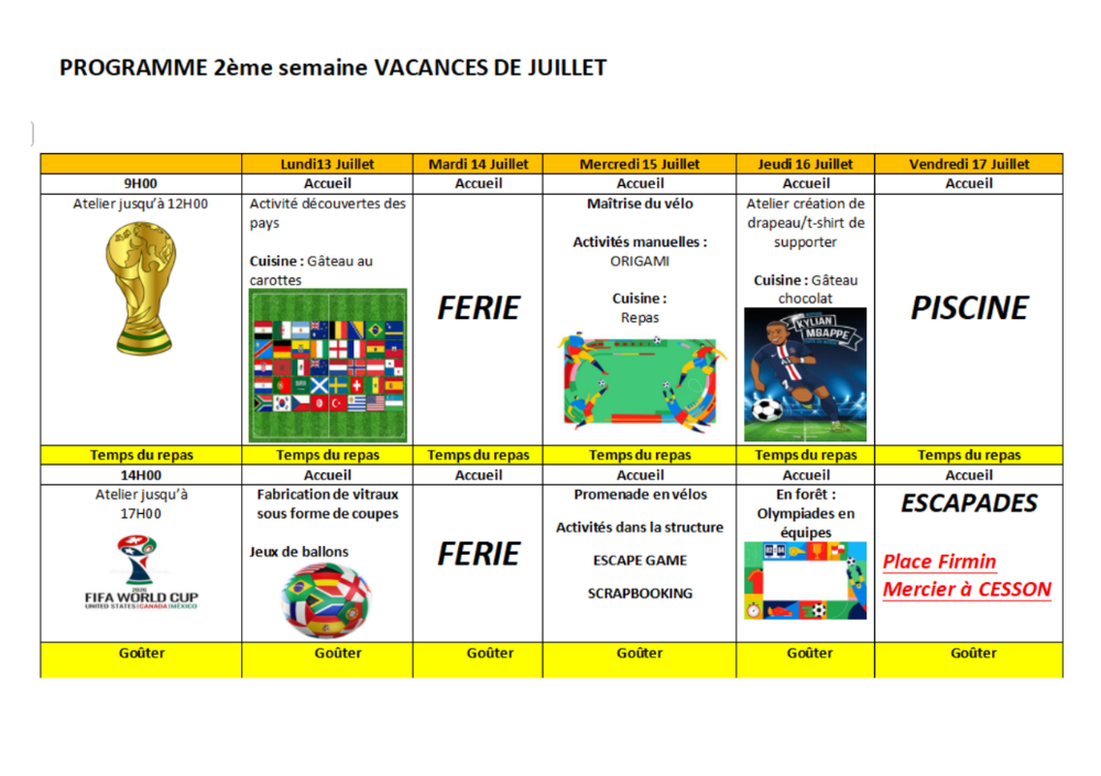 Loisirs et vacances des 13, 15, 16 et 17 juillet 2026 à La Citrouille de Cesson Vert-Saint-Denis