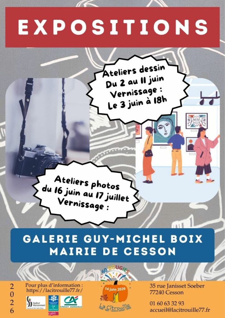 Exposition dessin du 2 au 12 juin 2026 et exposition photo du 16 juin au 2 juillet 2026 à la galerie Guy-Michel Boix (mairie de Cesson)