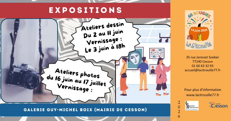 Exposition dessin du 2 au 12 juin 2026 et exposition photo du 16 juin au 2 juillet 2026 à la galerie Guy-Michel Boix (mairie de Cesson)