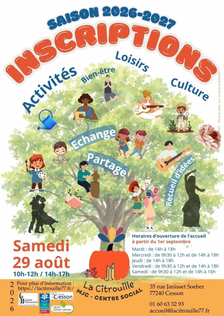 L'équipe de La Citrouille revient à partir du 29 août 2026 dans le cadre de la journée des inscriptions. Ce sera l'occasion d'échanger avec les administrateurs, les bénévoles et les salariés de La Citrouille.