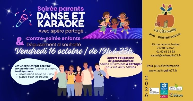 Soirée parents "apéro partagé, danse et karaoké" & contre-soirée enfants Vendredi 16 octobre de 19h à 23h à La Citrouille