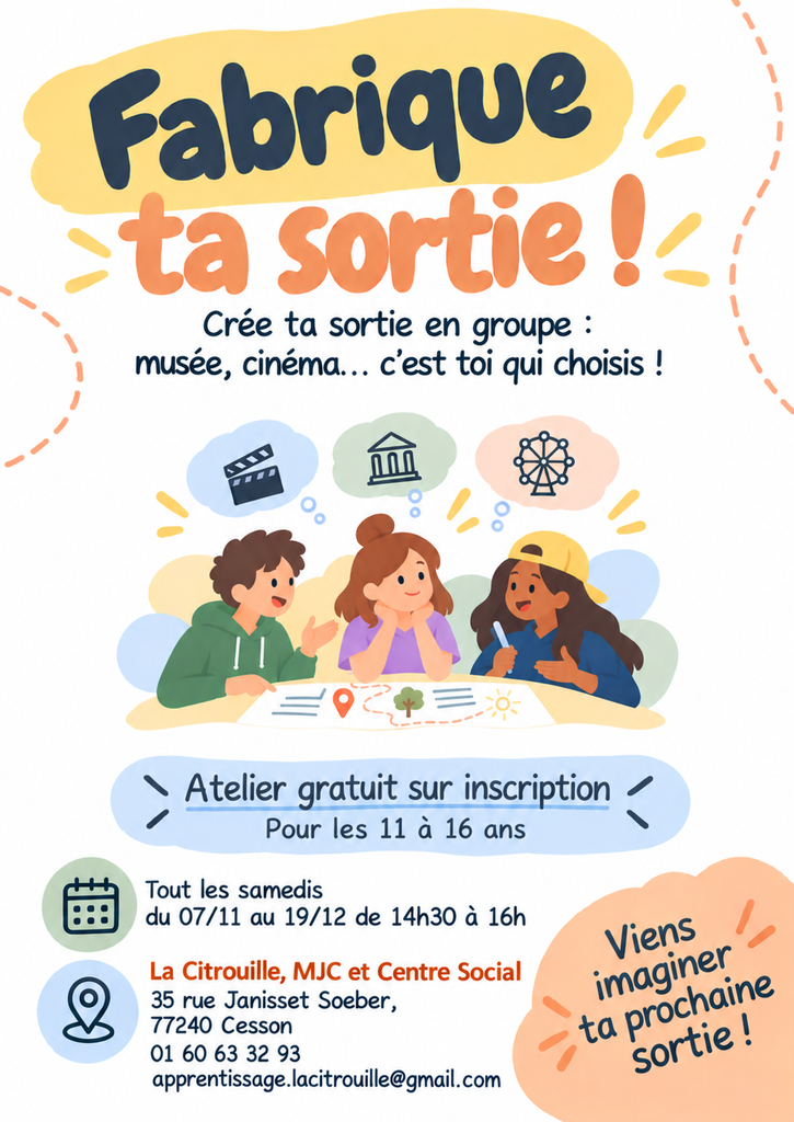 Fabrique ta sortie avec Firine tous les samedis du 7 novembre au 199 décembre 2027