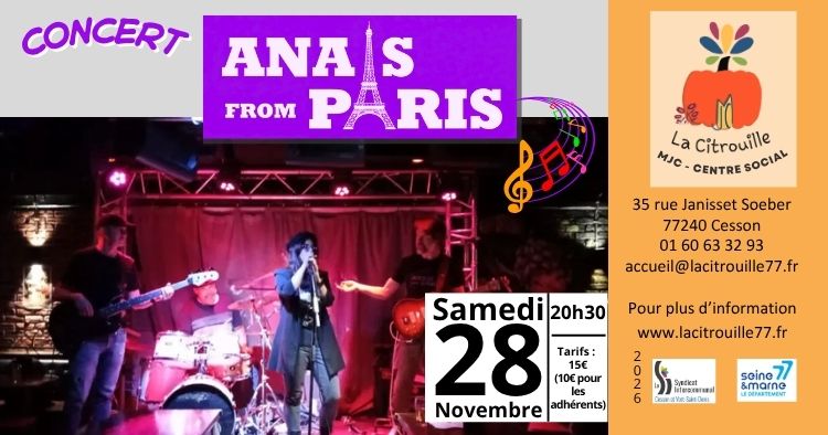 Concert avec Anaïs From Paris Samedi 28 novembre 2026 à 20h30 à La Citrouille de Cesson Vert-Saint-Denis