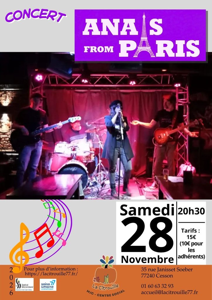 Concert avec Anaïs From Paris
Samedi 28 novembre 2026 à 20h30 à La Citrouille de Cesson Vert-Saint-Denis